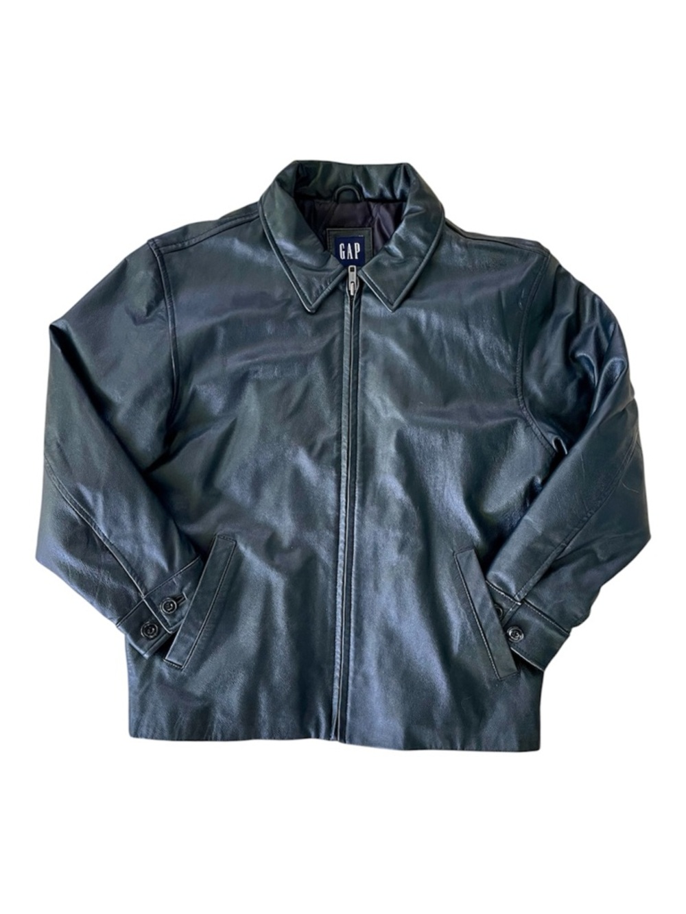 VINTAGE GAP Black Leather Zip-Up Jacket Kids Boy’s Size 10 L Y2K